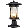 EERU Waterproof Outdoor Post Light Fixture Pole Mount Light with Pier Mount Adapter, Black Finish with Seeded Glass Outdoor Post Lantern for Patio, Garden, Porch and Backyard