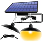 UCGG Solar Pendant Light, Solar Outdoor Indoor Chandelier Light IP65 Waterproof 120° Adjustable Gazebo Lights Dual Heads with Remote Control for Yard Lawn Garage Patio Garden