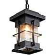 EERU Outdoor Pendant Light Fixture Exterior Hanging Lantern with Adjustable Chain Black Finish with Seeded Glass Outside Lights for House Patio Front Porch Lighting