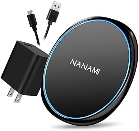 NANAMI Fast Wireless Charger, 7.5W Qi Certified Charging Pad with QC3.0 Adapter USB Charger for iPhone 14/13/13 pro/12/11/XS Max/XR/X/8 Plus/Airpods 2,10W Compatible Samsung S21 S20 S10 S9/Note 20