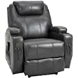 HOMCOM Electric Power PU Leather Massage Recliner Chair w/ 8-Point Vibration Waist Heating, USB Port, Dark Grey