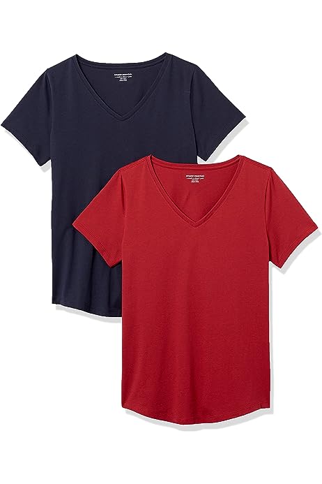 Women's Classic-Fit 100% Cotton Short-Sleeve V-Neck T-Shirt (Available in Plus Size), Pack of 2