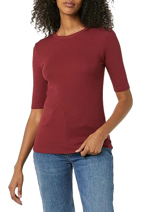 Women's Modal Ribbed Elbow Sleeve Crew Neck T-Shirt (Available in Plus Size)