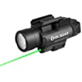 OLIGHT Baldr Pro 1350 Lumens Tactical Weaponlight with Green Light and White LED, 260 Meters Beam Distance Compatible with 1913 or GL Rail, Batteries Included(Black)