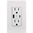 ELEGRP 36W QC 3.0 PD 2.0 USB Wall Outlet, Type A &amp; Type C Power Delivery and Quick Charge for iPhone/iPad/Samsung/LG/HTC/Android Devices, 15 Amp USB Receptacle, UL Listed, w/Wall Plate, 1 Pack, White