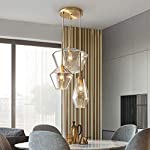 Nickacoo Retro Cluster Pendant in Antique 3-Light Hanging Lighting Fixture Vintage Chandelier Living Room Cafe Bar Restaurant Glass Pendant Light Bedroom Bedside Personality Ceiling Light (Gold)