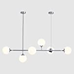 KCO Modern Ceiling Pendant Lighting, Mid-Century Glass Globes Sputnik Pendant Lamp, LED 6-Light Hanging Adjustable Chandelier for Kitchen Island Living Dining Room (Silver+White)