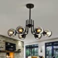 FGSADI 6-Lights Glass Globe Sputnik Chandelier，Modern Metal Ceiling Light Fixture， Black Semi Flush Mount Chandelier for Living Room Dining Room Bedroom Farmhouse Kitchen