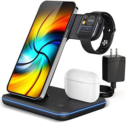 Wireless Charging Station, 2022 Upgraded 3 in 1 Wireless Charger Stand with Breathing Indicator Compatible with iPhone 14/13/12/11 Pro/XS, AirPods 3/2/1/pro, iWatch Series 8/7/6/5/4/3