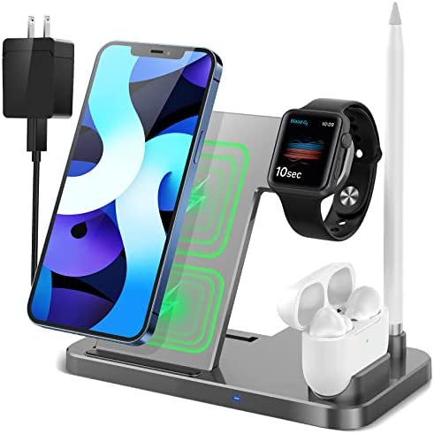 4 in 1 Wireless Charging Station,2021 Upgraded Fast Charging Dock Stand for iWatch Series 8/7/6/SE/5/4/3/2, AirPods & Pencil, Compatible with iPhone 14/13/12Pro/11/XS/XR/8/Samsung