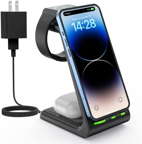 Wireless Charger Stand, CIYOYO 3 in 1 Fast Wireless Charging Station Dock for Apple Watch 8/7/6/SE/5/4/3/2, Airpods 3/2/Pro, iPhone 14/14 Plus/14 Pro Max/13/13 Pro/12/12 Pro/SE/X/XR/XS/8, Qi Phones