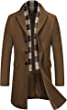 COOFANDY Men's Wool Blend Coat with Detachable Plaid Scarfs Notched Collar Single Breasted Pea Coat