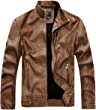 Chouyatou Men's Vintage Stand Collar Pu Leather Jacket