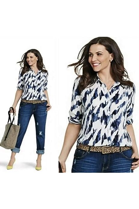 #3096 Moody Blues Button Blouse Navy White