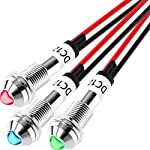 DaierTek LED Indicator Light 12V DC 8MM 5/16&quot; 12 Volt Waterproof Metal Led Light Red Blue Green Lamp with Wire leads for Dash, Car, Truck, Marine, Boat, DIY Appliance -3pcs