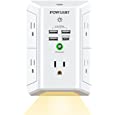 Outlet Extender with Night Light, USB Wall Charger, POWLIGHT 5-Outlet Surge Protector Power Strip with 4 USB Ports, 1680 Joules Multi Plug Outlet with Spaced Outlets for Home, Office, White