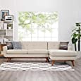 Modway Engage Mid-Century Modern Upholstered Fabric Right-Facing Sectional Sofa in Beige