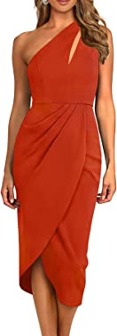 PRETTYGARDEN Women's One Shoulder Ruched Bodycon Dress 2023 Summer Cutout Slit Wrap Party Cocktail Midi Dresses