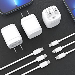  3 pack 20W PD wall chargers and 3 pack USB-C to lightning cable(3ft/6ft/10ft).