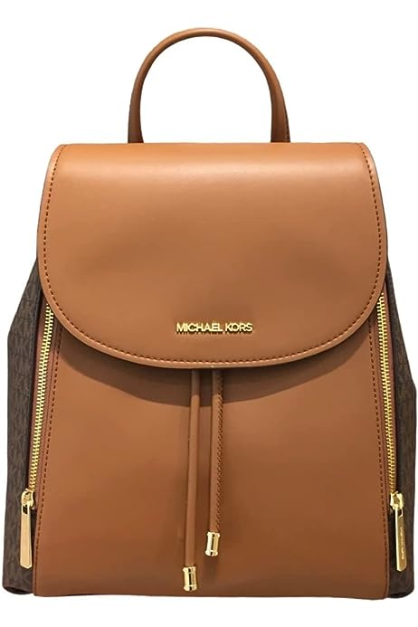 Phoebe Medium Zip Pocket Backpack Brown MK Signature