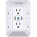 USB Wall Charger, Surge Protector, 6 Outlet Extender with 2 USB Ports,3-Sided 2100J Power Strip Multi Plug Outlets Wall Adapter Spaced for Home Travel Office (2 USB)