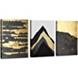 DZL Art A73734 Abstract Black Gold Mountain 12x16 inchx3 Panels Canvas Prints Wall Art for Living Room Bedroom Decoration Home Decor