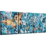 Acocifi Abstract Teal Wall Art Golden Butterfly Canvas Farmhouse Painting Modern Blue Picture Artwork Prints Framed for Living Room Bathroom Bedroom Kitchen Dinning Room Office Home Decor 12&quot;X16&quot;x3