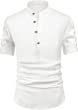 NITAGUT Mens Linen Henley Shirt Half Sleeve Beach Yoga Casual Fit Tops