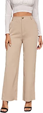 SheIn Women's High Waist Straight Leg Pants Solid Zipper Fly Long Trousers