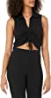 The Drop Women's Flora Cropped Fitted Collared Ruched Front Top