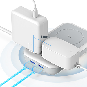 power strip with wide-spaced outlet for bulky plugs