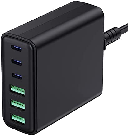 USB C Fast Charger, Sacrack 100W Compact 6 Port USB C Charging Station, Portable USB C Wall Charger Adapter 3 USB C and 3 QC USB A for All iPad iPhone 14 13 12 11 Pro Max Mini Pixel Note Galaxy