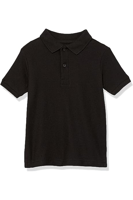 Boys' Big School Uniform Short Sleeve Polo Shirt, Button Closure, Comfortable & Soft Pique Fabric