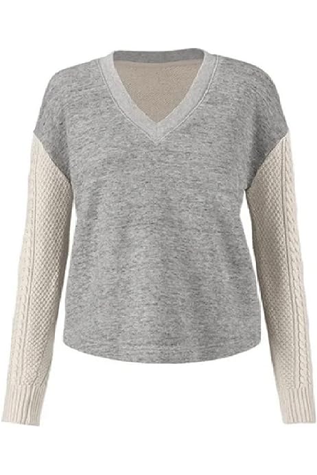 Fusion V-Neck Long Sleeve Cable Knit Sweater