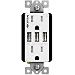 TOPGREENER 5.8A 3-Port USB Wall Outlet Charger, 15A Duplex Tamper-Resistant Receptacle Plug, High-Speed Charging Power Outlet with USB Ports, In-Wall Electrical USB Socket, UL Listed, TU21558A3, White