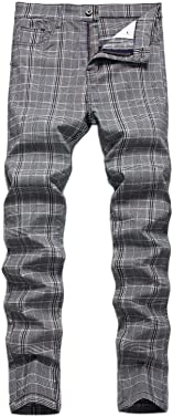 HENGAO Men's Straight Fit Plaid Chino Pants