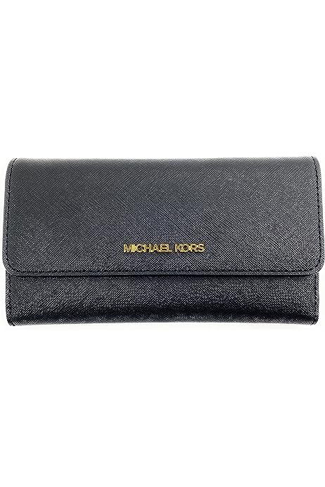 Women's Jet Set Travel Large Trifold Wallet (Black/Gold)