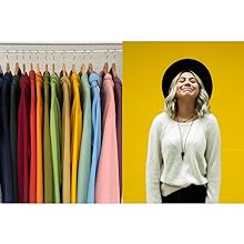 a clothing rail with colorful womens clothes and a girl