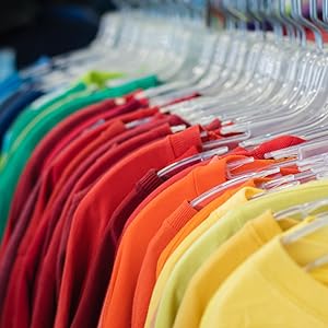 colorful clothing rack with many mens shirts