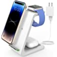 JoyGeek Wireless Charging Station, Wireless iPhone Charger, 3 in 1 Charging Station for Apple iPhone 14/13/12/11/SE/X/8 Series, iWatch 8/SE/7/6/3, AirPods 2/3/Pro - White