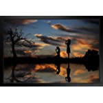 Poster Foundry Women Praying Reflection Sunset Photo Matted Framed Art Print Wall Decor 26x20 inch