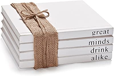 Decorative Books, Sparkle Race 4pcs Farmhouse Decor Rustic White Decorative Faux Books Stack Seasonal Bookshelf Or Mantle Decoration Accent for Coffee Table or Home Shelf Decor