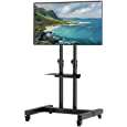 TV Stand with Mount for 32-75 inch Flat Screen/Curved TVs,Television Stands with Wheels and Height Adjustable,Mobile tv Stand MAX VESA 600*400mm,tv cart Rolling tv Stand with Shelf,Black