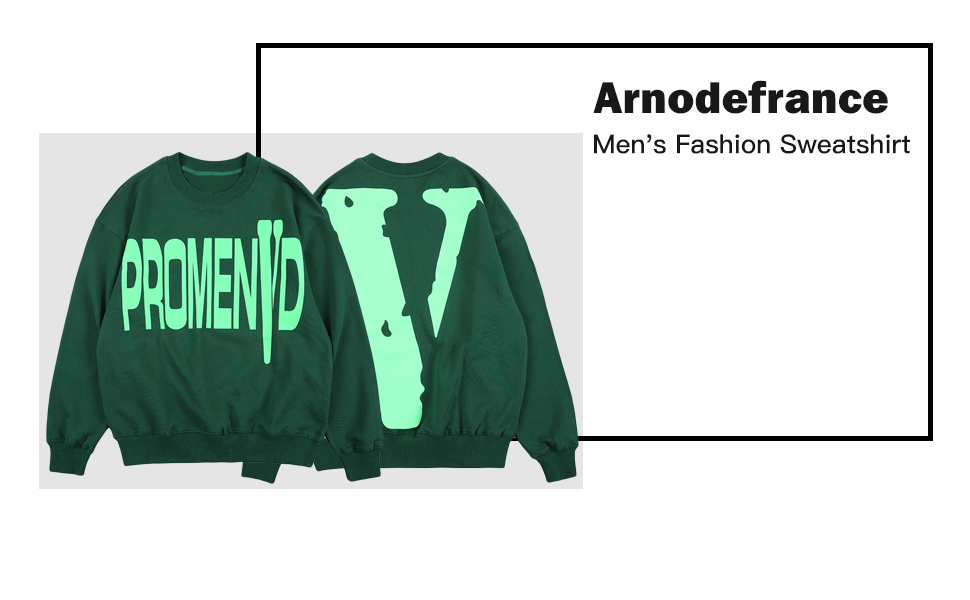 Arnodefrance V Letter Sweathirts Hip Hop Hoodies Cotton Long Sleeve Crew Neck Pullover