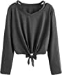 SweatyRocks Women's Crop T-Shirt Tie Front Long Sleeve Cut Out Casual Blouse Top