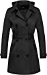 FARVALUE Women's Waterproof Trench Coat Double Breasted Windbreaker Classic Belted Lapel Overcoat with Removable Hood