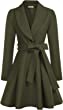 GRACE KARIN Women's Notch Lapel Long Puff Sleeve a Line Pea Coat with Self Tie Belt