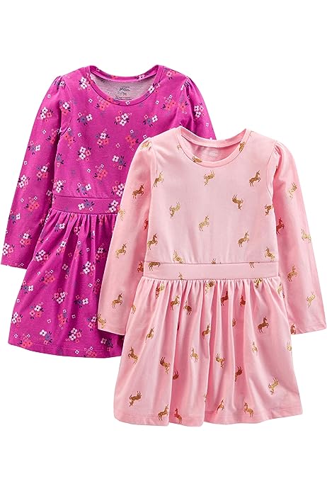 Toddlers and Baby Girls' Long-Sleeve Dress Set, Pack of 2