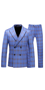 Mens Plaid Tweed 3 Piece Suits Slim Fit One Button Suit Tuxedo Set (Blazer+Vest+Pants)