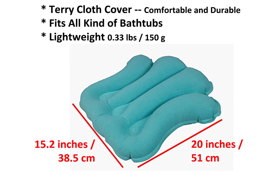 ObboMed HB-1200 Luxury Inflatable Terry Cloth Shell Spa Neck Support Bath Pillow with 4 Suction 